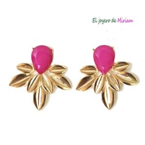 Pendientes fucsias hojas