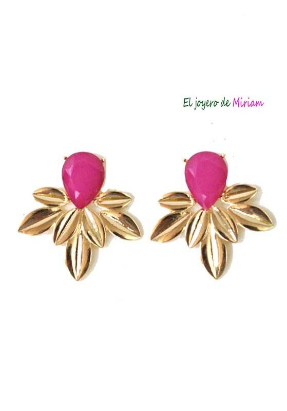 Pendientes fucsias hojas