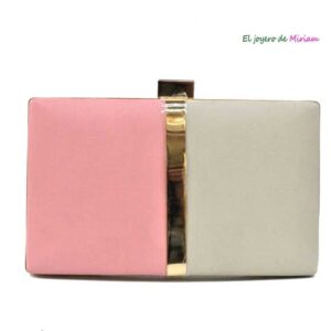Bolso clutch rosa y beige