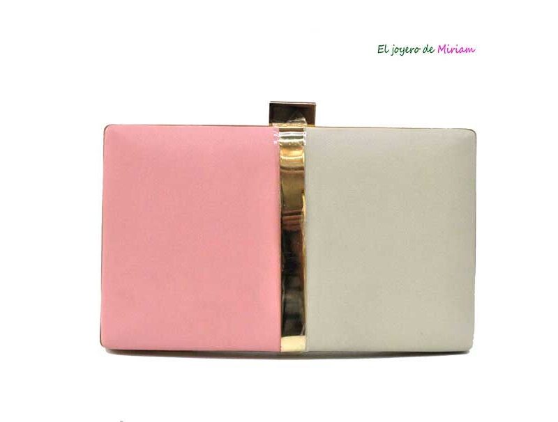 Bolso clutch rosa y beige