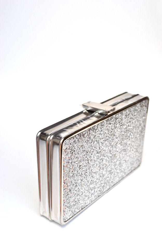 Bolso clutch plateado glitter El joyero de Miriam