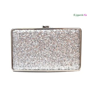 Bolso clutch plateado glitter