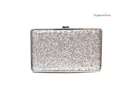 Bolso clutch plateado glitter