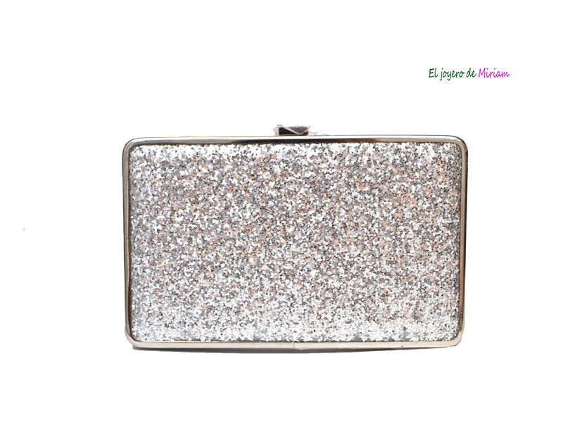 Bolso clutch plateado glitter