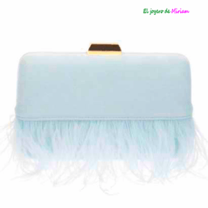 Bolso clutch azul plumas