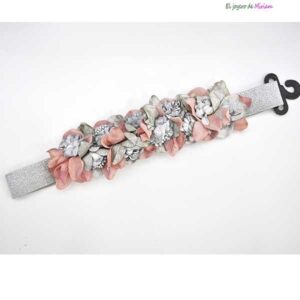 Fajin elástico rosa y plateado