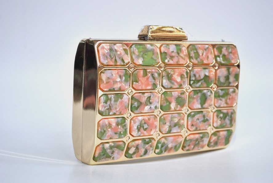 Bolso clutch n car verde y rosa El joyero de Miriam
