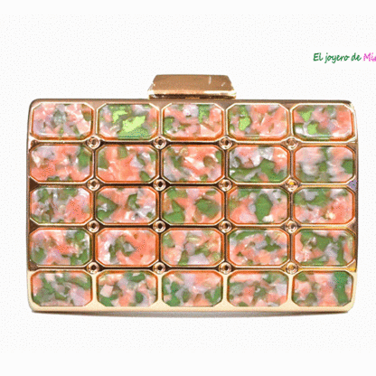 Bolso clutch nácar verde y rosa
