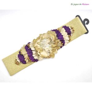 Fajín elástico morado y dorado