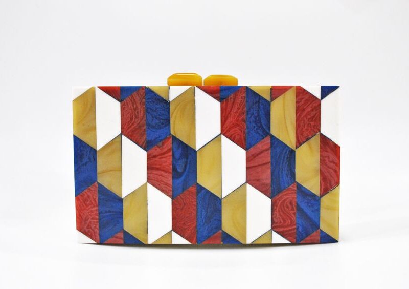 Clutch madera mosaicos multicolor