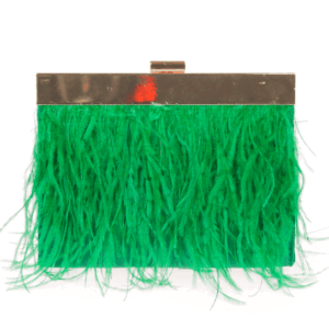 Bolso clutch verde plumas