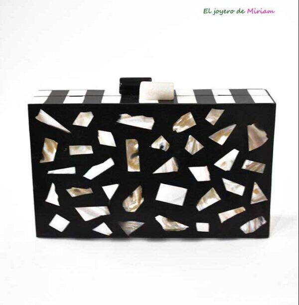 Bolso clutch madera y nácar