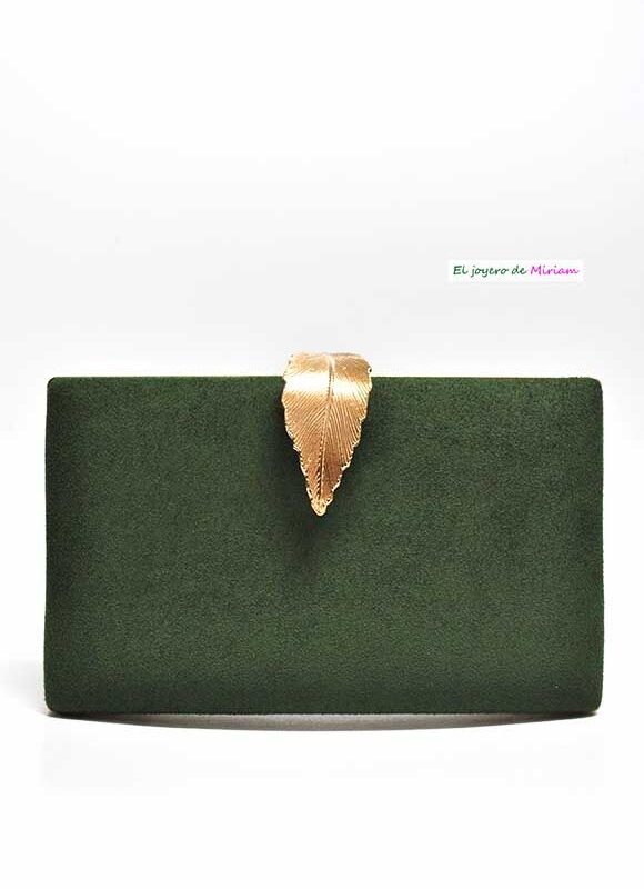 Clutch verde broche hoja