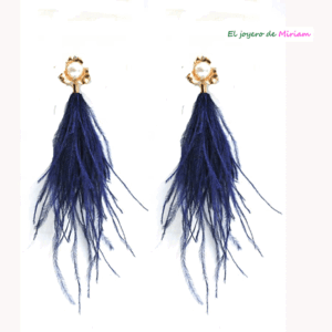 Pendientes azul marino plumas