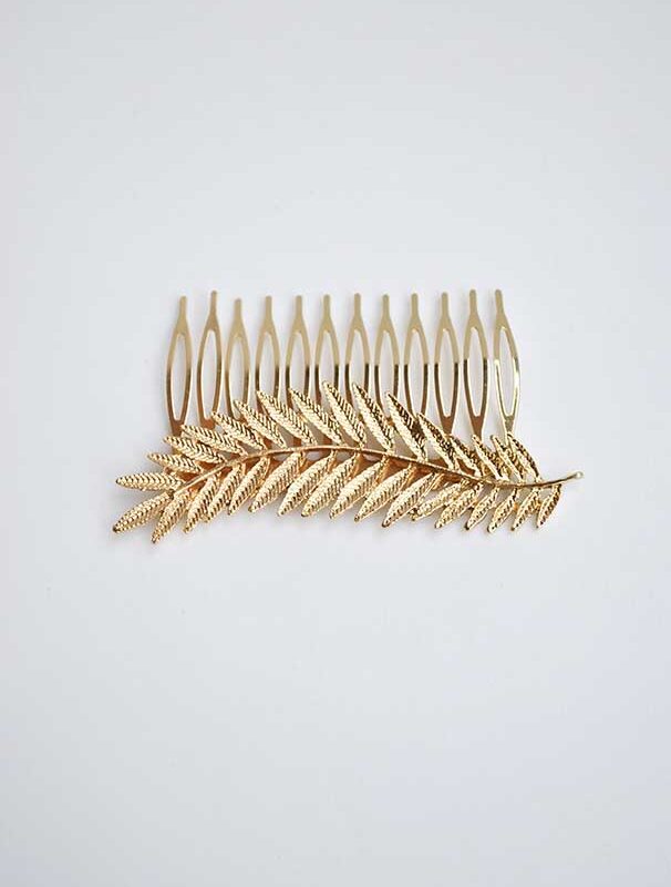 Tocado dorado peineta hojas