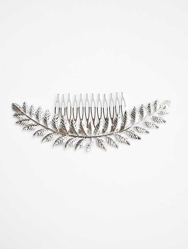 Peineta plateada hojas