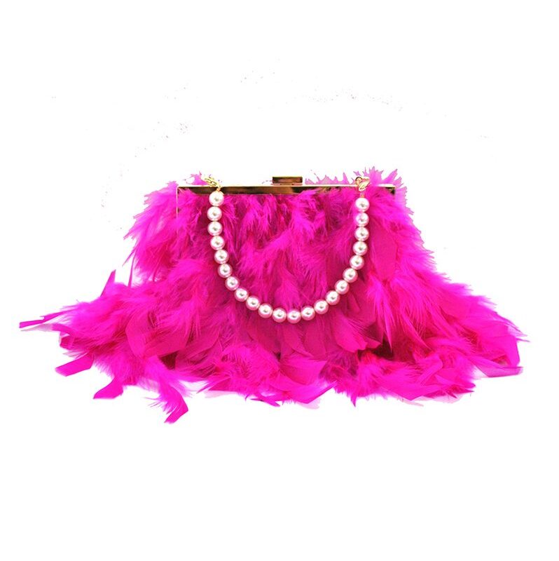 Bolso clutch plumas fucsias