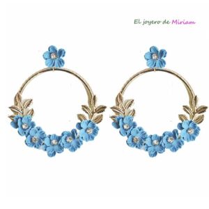 Aros dorados flores azules