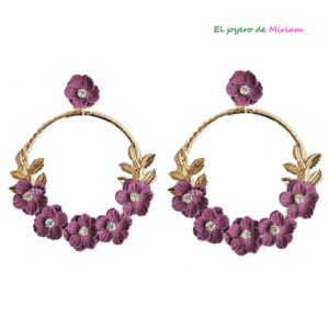 Aros dorados flores berenjena