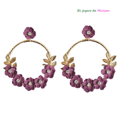 Aros dorados flores berenjena