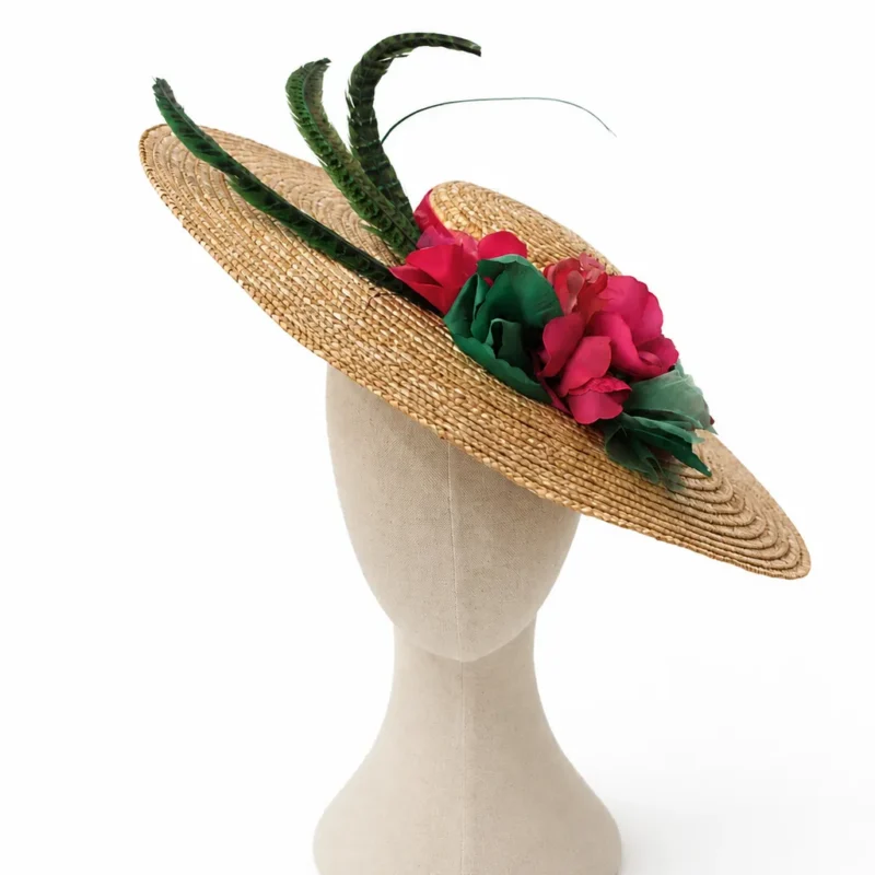 Tocado paja fucsia y verde