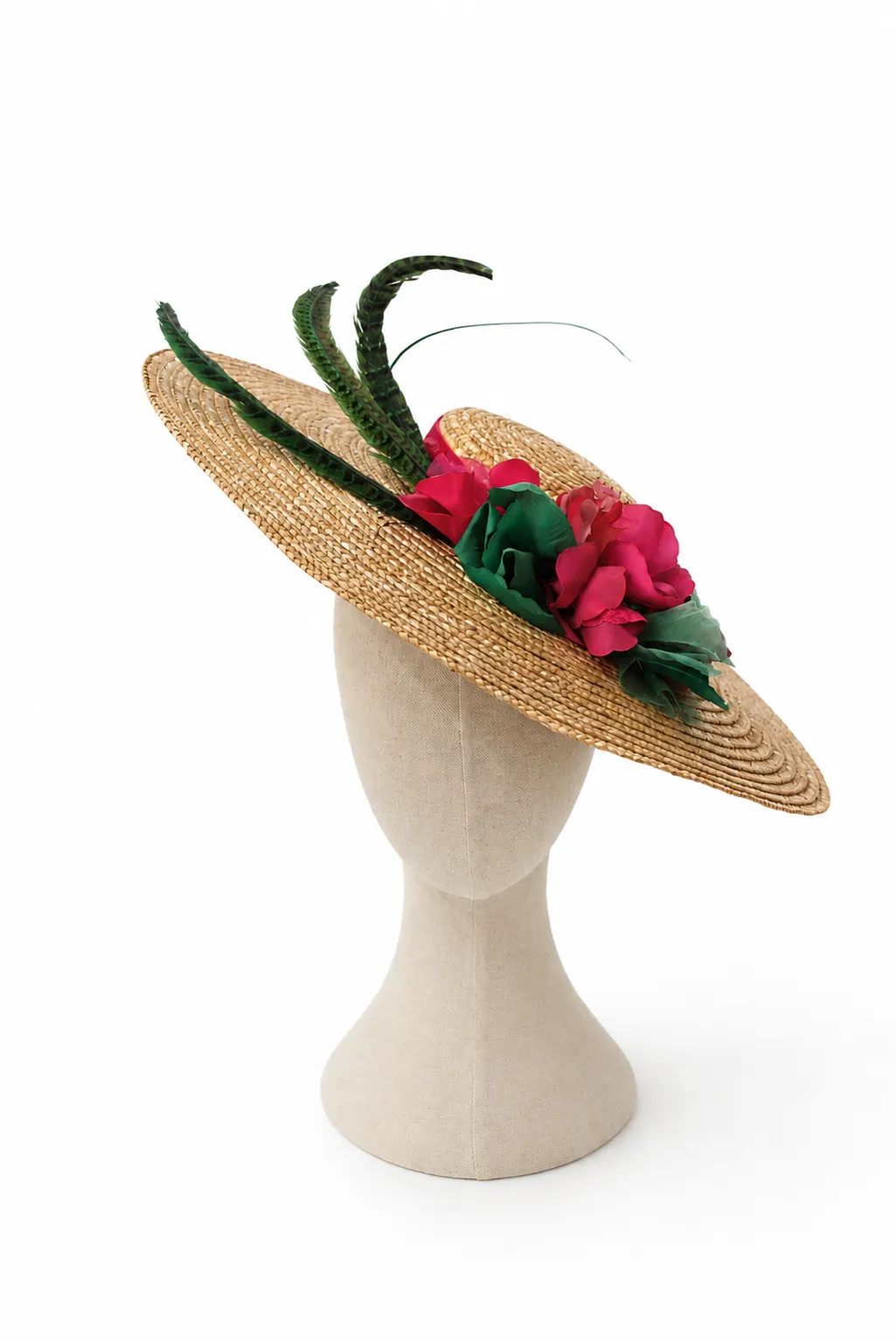 Tocado paja fucsia y verde