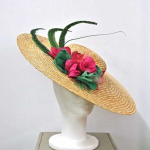 Tocado paja fucsia y verde