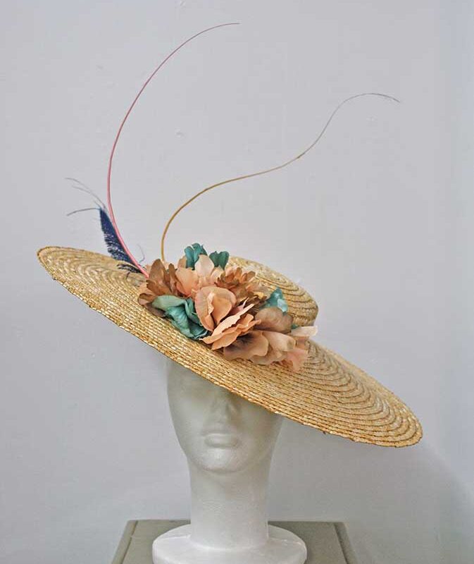 Tocado paja nude y verde agua