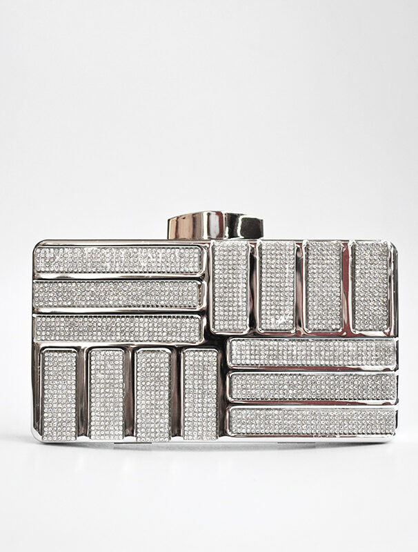 Bolso clutch plata brillantes