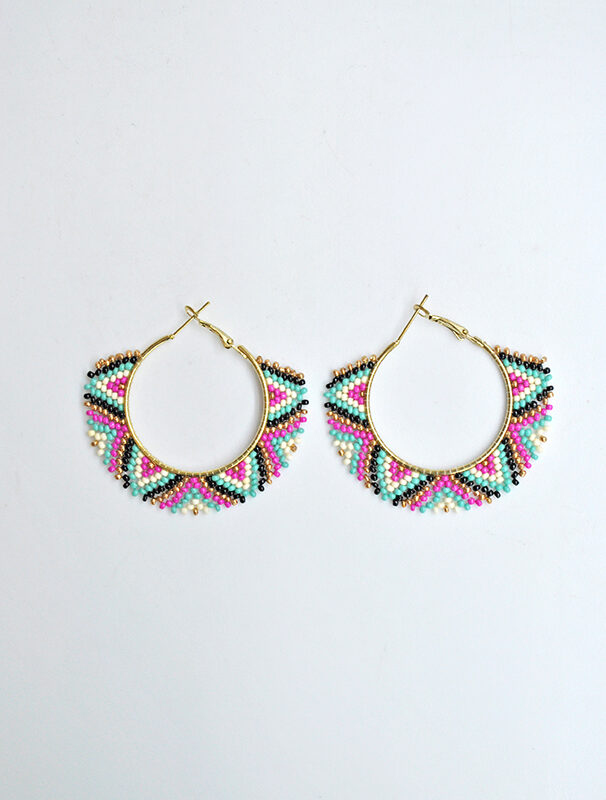 Pendientes aros fucsias y turquesa