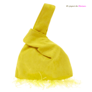 Clutch saco amarillo plumas