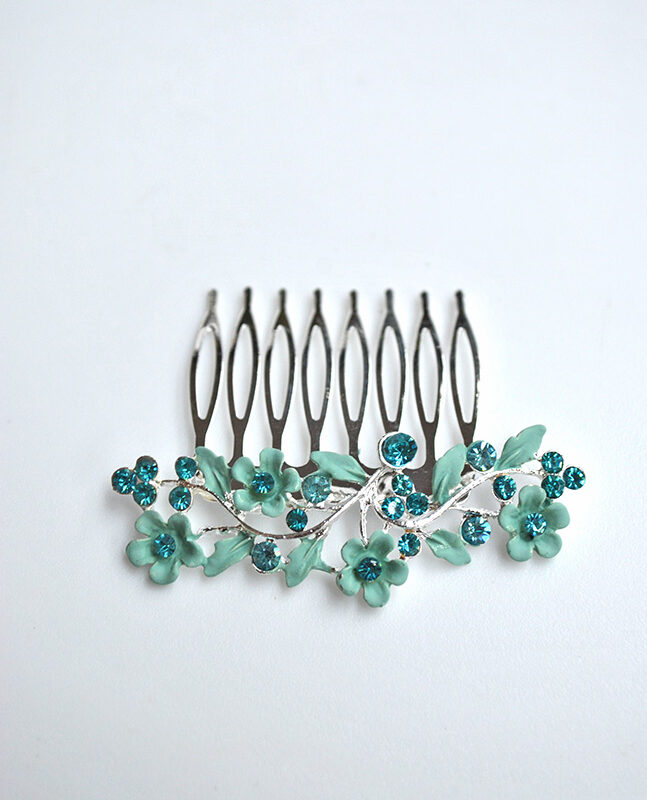 Peineta aguamarina de flores