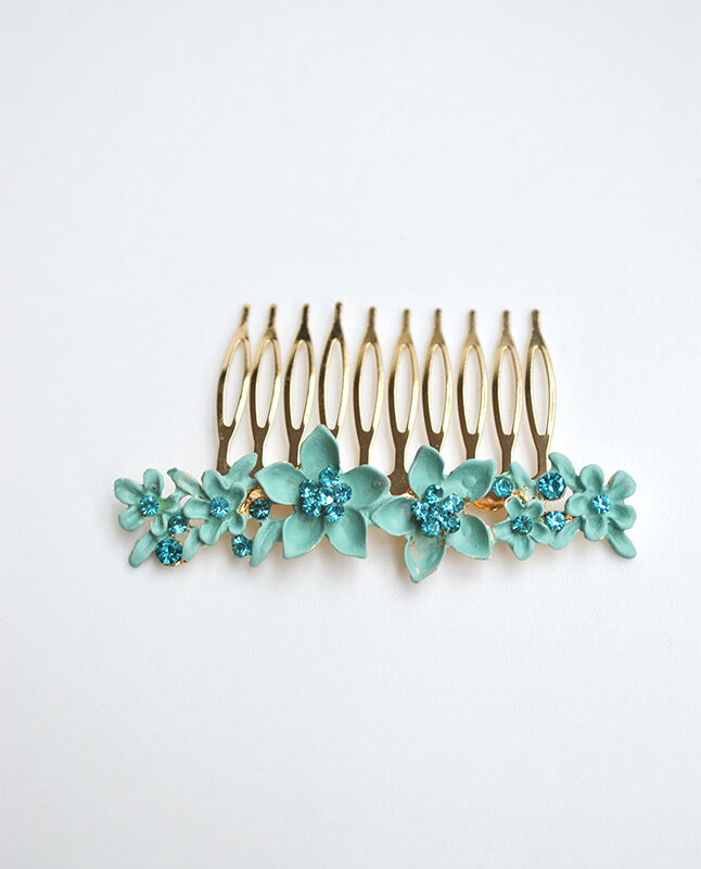 Peineta flores aguamarina