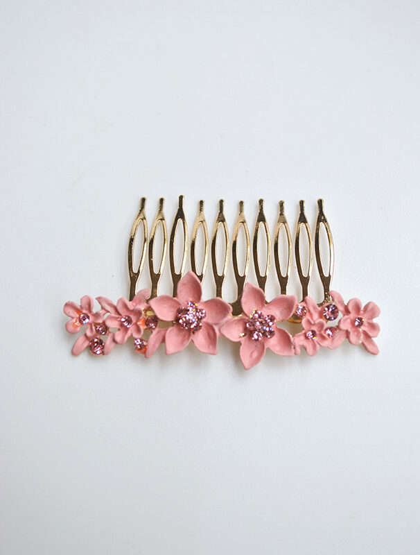 Peineta flores rosa nude