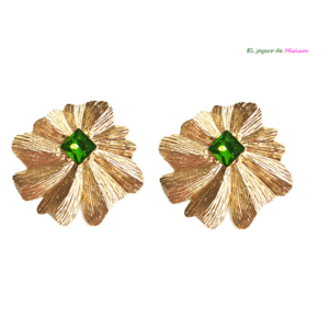 Pendientes dorados cristal verde