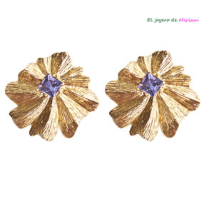 Pendientes dorados cristal lila