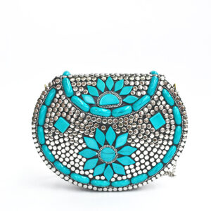 Clutch turquesa y plateado