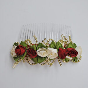 Peineta beige y burdeos flores