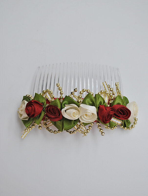 Peineta beige y burdeos flores