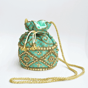 Bombonera verde agua y oro