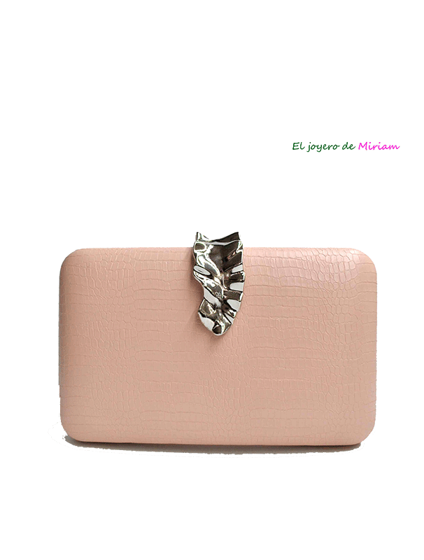 Clutch nude broche plateado