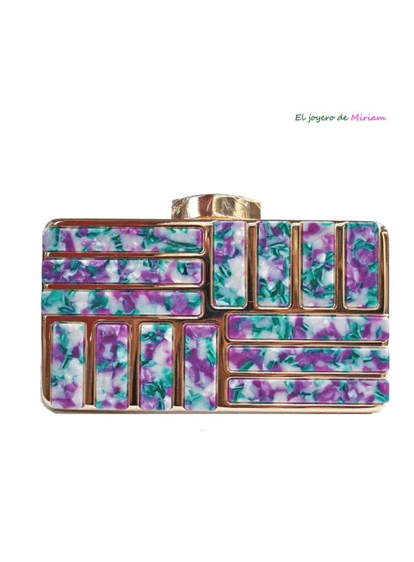 Clutch nácar verde y bugamvilla