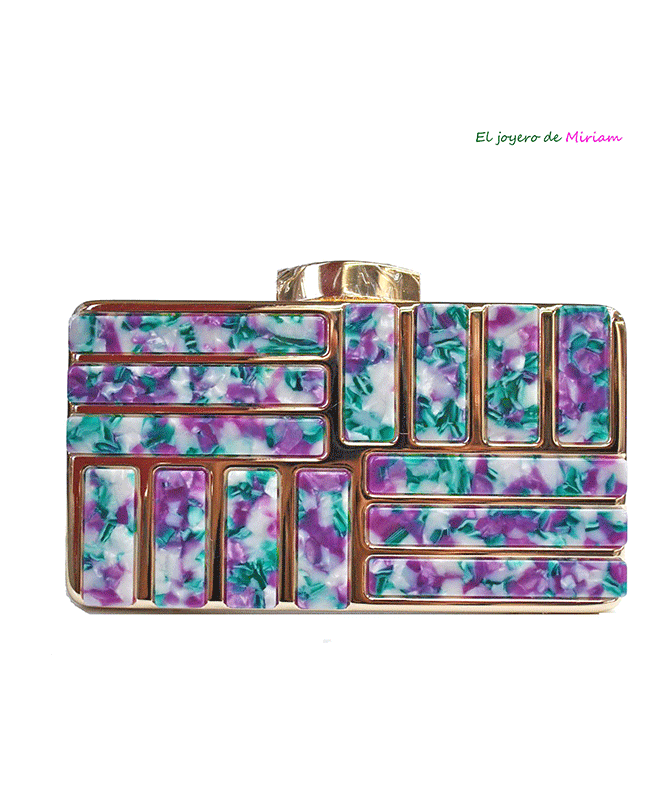 Clutch nácar verde y bugamvilla