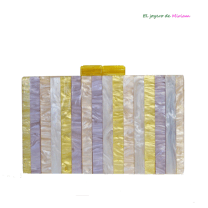 Clutch mostaza rayas nácar