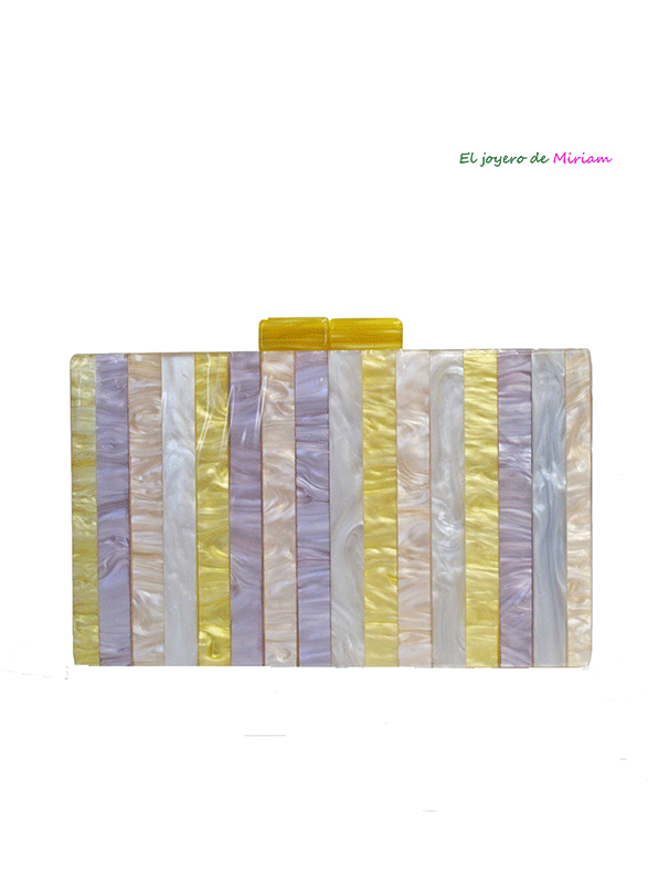 Clutch mostaza rayas nácar