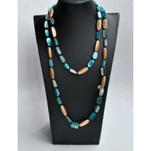 Collar largo turquesa y dorado