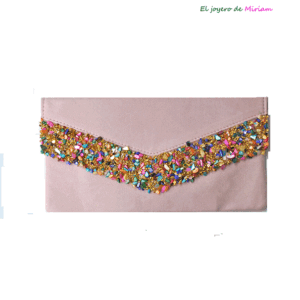 Cartera rosa piedras multicolor