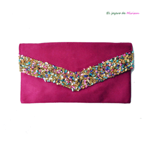 Cartera fucsia piedras multicolor
