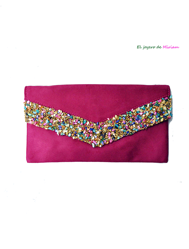 Cartera fucsia piedras multicolor
