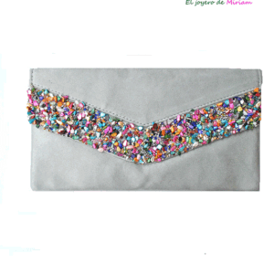 Cartera gris piedras multicolor